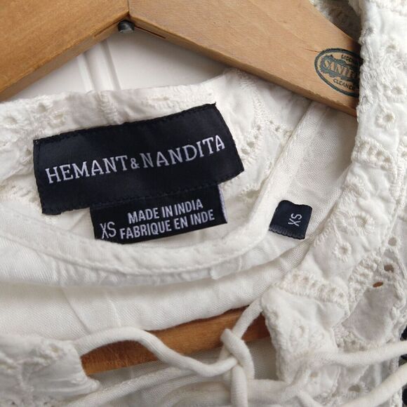 Hemant & Nandita Aditya Eyelet Lace Dress Size XS White Tunic Tassels Boho - Picture 7 of 9